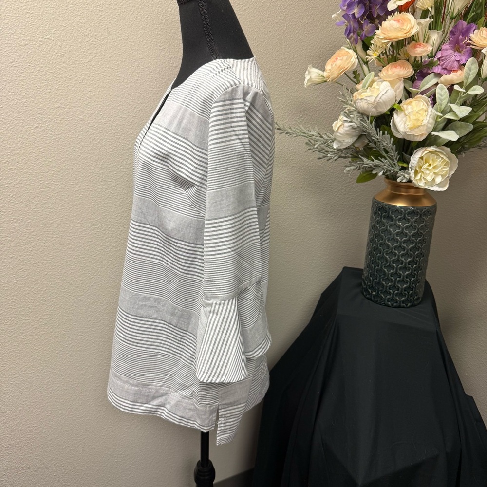 Westbound 100% Cotton Striped Split Neck Tunic Top Gray White Large - Picture 3 of 9